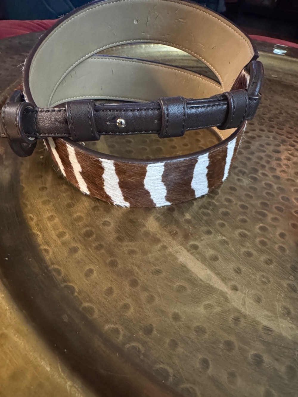 Talbots Brown and White Haircalf Belt with Leather Trim